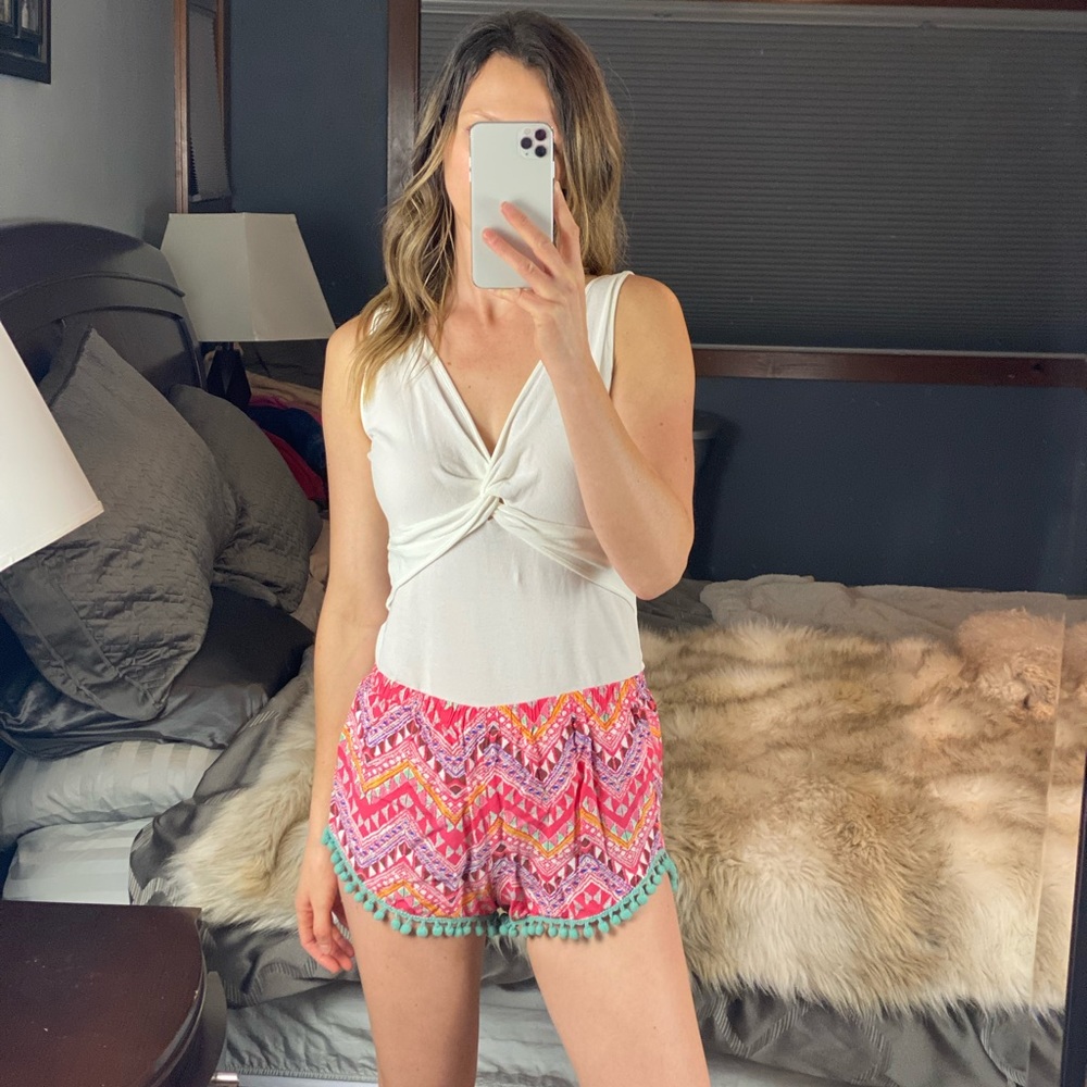 E2 Clothing Pom Pom Tribal Elasticized Shorts, Size Large